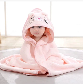 Детское полотенце уголок с капюшоном Baby Towel Котик 80x80 см для купания младенцев розовый для девочки