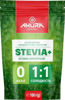 Диетическая добавка Akura Сладкий экстракт из листьев стевии Stevia+ 100 г