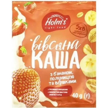 Каша вівсяна HOLM'S light food з бананом, полуницею, вершками 40 г