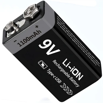 Аккумулятор BauTech перезаряжаемый 9V Крона Li-Ion 1100 мАч с Type-C Чёрный (1015-935-00)