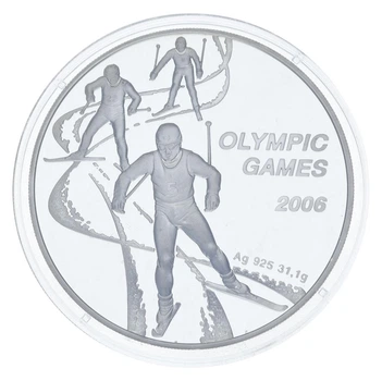 Монета Казахстан 100 тенге 2005 Серебро Proof XX Зимние Олимпийские игры 2006 в Турине - Лыжи (Ag 925, 31,1 грамм)