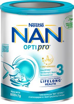 Смесь молочная сухая NAN 3 Optipro с 5 олигосахаридами и L. Reuteri для детей от 12 месяцев 800 г (8445291443761)
