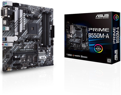 Мат.плата AM4 (B550) Asus PRIME B550M-A, B550, 4xDDR4, Int.Video(CPU), 4xSATA3, 2xM.2, 1xPCI-E 16x 4.0, 2xPCI-E 1x 3.0, ALC887, RTL8111H, 8xUSB3.2/4xUSB2.0, VGA/DVI-D/HDMI, MicroATX