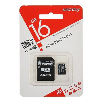 Карта памяти MicroSD Smartbuy 16 Gb Class 10 + адаптер переходник, для телефона, планшета, камеры
