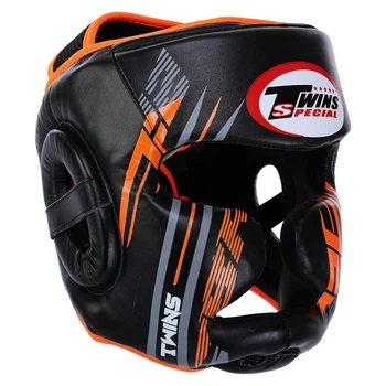 Шлем боксерский кожаный с полной защитой Twins Special 123 размер L Black-Orange