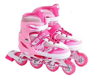Роликовые коньки раздвижные Best Roller PU свет размер 34-37 стелька 21-23,5 см Pink (69103-М)