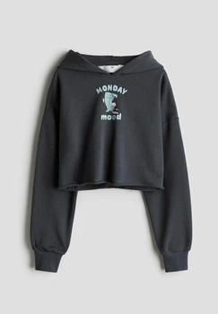 Укороченное темно-серое худи с капюшоном для девочек h&m 12-14 лет 158-164 см