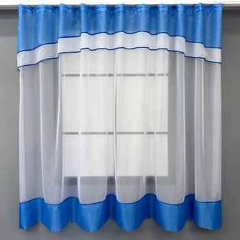 Гардина арка на кухню VR-Textil № 110к синій з білим 280х170 см (52-1171)