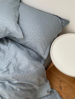 Комплект постільної білизни Cozy сіро-блакитний з вишитими зірками в тон Односпальний 140*200 см, простирадло 130*240 без резинки