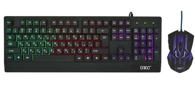 Игровой набор 2в1 проводная клавиатура с цветной подсветкой + оптическая мышка UKC, клавиатура с мышкой для ПК и ноутбука Черная ART-4958-Black