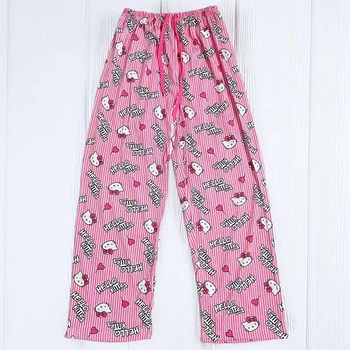 Пижаные штаны с принтом Hello Kitty, розово-белые, тонкие, летние, one size (10500)