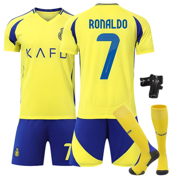 Форма футбольна дитяча Ronaldo (Роналдо) 7 Al-Nasr (Аль-Наср), сезон 24/25 з гетрами (розмір 34-38) та щитками, 28 розмір, ріст 145-150 см, жовта з синім