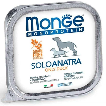 Вологий корм Monge Monoprotein Dog Solo Only Duck паштет с уткой для собак 150г