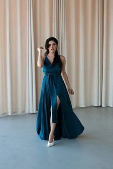 Изумрудное шелковое платье JadFashion L/XL изумрудный 43285466