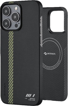 Карбоновий чохол Pitaka MagEZ Case 5 Break The Line для iPhone 15 Pro Чорний + Хакі (KI1501BTL)