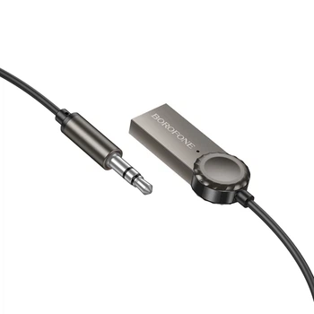 Bluetooth-ресивер для автомобіля BOROFONE BC56 Peaceful з Bluetooth 5.0, AUX-кабелем 3,5 мм, Metal Gray