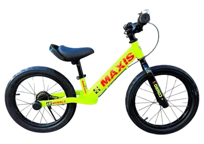 Велобег детский 16 дюймов Corso (резиновые колеса, ручной тормоз, подножка) Maxis MX-65049 Желтый