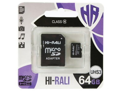Карта пам'яті Hi-Rali 64 GB microSDXC class 10 UHS-I (U3) + SD Adapter (HI-64GBSDU3CL10-01)