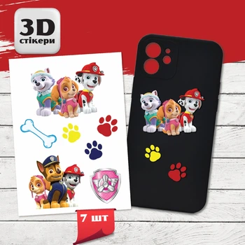 Об’ємні наклейки "Paw Patrol - Щенячий патруль №6" - 3D стікерпак 7 шт (об'ємні наліпки (шильди) для телефона, ноутбука, планшета, велосипеда, автомобіля), водостійкі