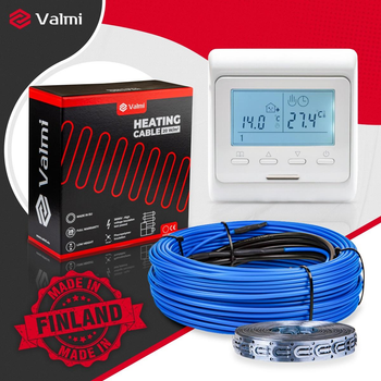 Електрична тепла підлога Valmi 5 м²- 6м² /1000Вт (50м) тонкий гріючий кабель під плитку 20 Вт/м з програмованим терморегулятором Е51