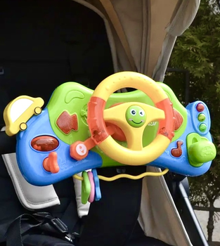 Музичне кермо яке кріпиться на коляску Limo Toy Автотренажер українською мовою M 4095 UA жовто-зелений