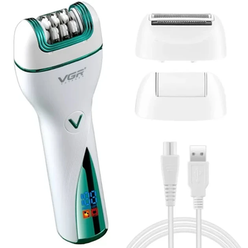 Эпилятор женский VGR V-728 3в1 аккумуляторный с пемзой 600mAh Green-White (3_06256)