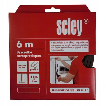 Ущільнювач самоклеючий Scley для вікон та дверей, профіль P, коричневий, 2 x 3 м
