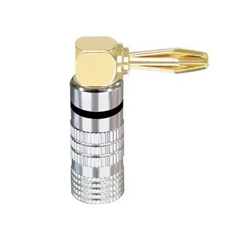 Штекер коннектор разъем типа банан Banana Plug Угловой Silver/Black stripe (48830)