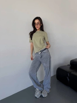 Жіноча однотонна базова футболка Uaclothes 46-48 Оливковий (like32858-130741350)