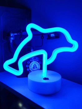 Неоновий світлодіодний нічник для інтер'єру Decoration Lamp ДЕЛЬФІН USB/3хАА ДЕЛЬФІН 32см | Настільне світло