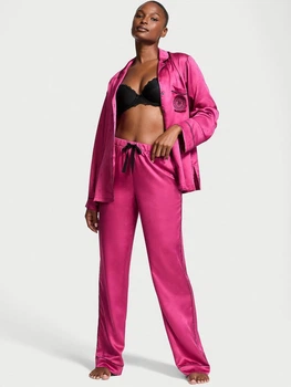 Пижама (рубашка + штаны) женская больших размеров атласная Victoria's Secret 26933739 XL Розовая (2664338513794)