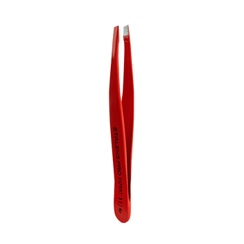 Пинцет для бровей STALEKS EXPERT 11 TYPE 4r (узкие скошенные кромки), красный