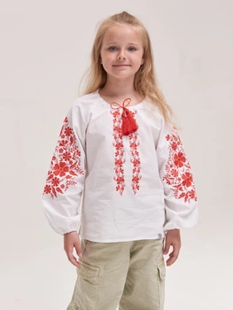 Дитяча вишиванка для дівчинки MEREZHKA Фіалка rd378 116-122 см Біла (mer_2000093034362)