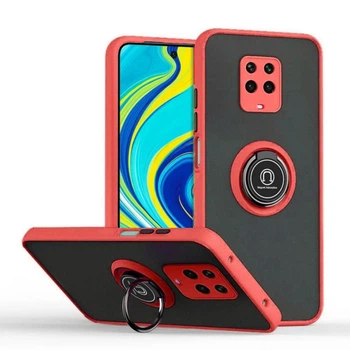 Чехол Fiji Colorframe для Xiaomi Redmi Note 9 Pro матовый бампер с кольцом подставкой Red