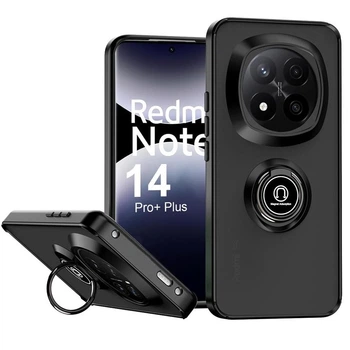 Чехол Fiji Colorframe для Xiaomi Redmi Note 14 Pro Plus 5G матовый бампер с кольцом подставкой Black