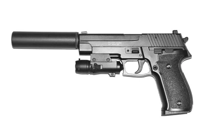 Спринговый пистолет Galaxy металлический c глушителем и лазером G.26A