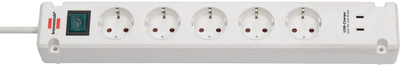 Удлинитель Brennenstuhl Bremounta 5 розеток USB Type-C зарядка 3 м White (1150660425)