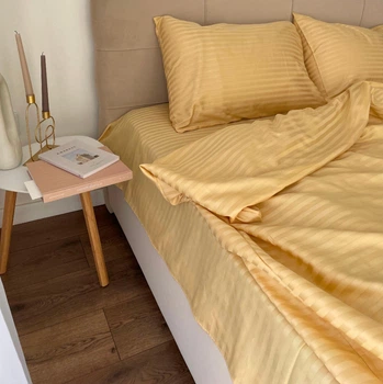 Простынь Полуторная Lavson из мерсеризованного страйп сатина 150х230 Золотистый