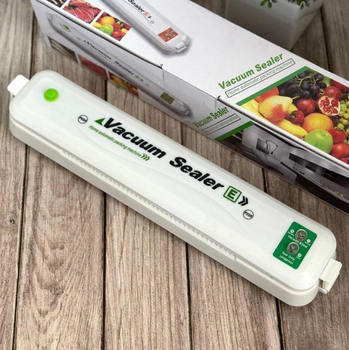 Машинка для вакуумации и запайки пакетов Vacuum Sealer-E вакуумный упаковщик и 10 пакетов белый/зеленый