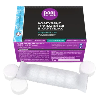 Коагулянт длительного действия в картушах 1 кг PolyFlock T25 Poolman — средство для кристально чистой