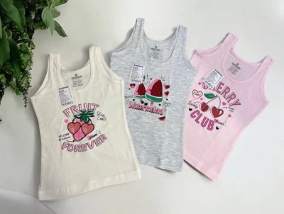 Детские майки 3шт для девочки хлопок Baykar р 3 122-128 см 5-6 лет арт 4322 Fruit club