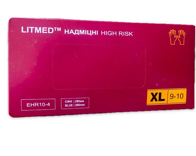 Рукавички латексні LITMED HIGH RISK надміцні нестерильні оглядові неопудрені розмір ХL 10 штук