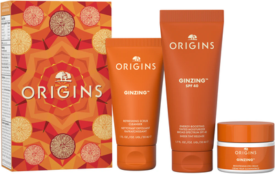 Набір для догляду за обличчям Origins Ginzing Скраб для обличчя освіжаючий 30 мл + Крем SPF 40 зволожуючий 50 мл + Крем для шкіри навколо очей освітлюючий 15 мл (717334276451)