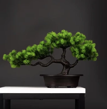 Штучна композиція Бонсай Соснове Дерево у горщику Pine Bonsai Зелений 36×22 см