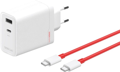 Мережевий зарядний пристрій OnePlus Supervooc Dual Ports GaN 120 Вт + Кабель USB-C White (6921815627715)
