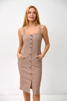 Сарафан міді з джинс бенгаліну на широких бретелях Wear me XS Коричневий (мокко) (16_25_34_11033)