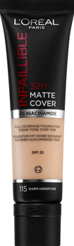 Podkład matujący L'Oreal Paris Infaillible Matte Cover 115 Warm Undertone w tubce 30 ml (30176706)