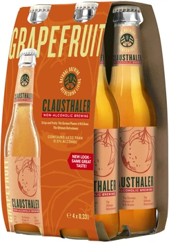 Упаковка пива Clausthaler Grapefruit светлое фильтрованное 0% 0.33 л Мультипак x 4 шт (4053400008458)