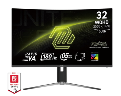 MSI Монітор 31.5" MAG 32CQ6PF 2xHDMI, DP, Audio, VA, 2560x1440, 180Hz, 0.5ms, sRGB 101%, CURVED, AdaptiveSync, HAS