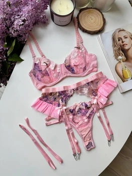 Комплект женского белья с поясом и гартерами SM2350pp Simply sexy розовый S
